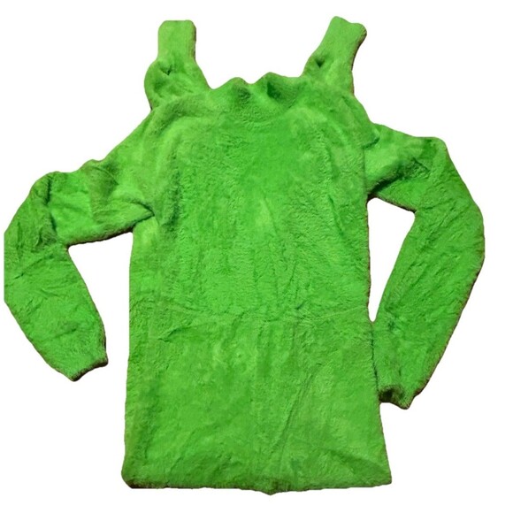 Savage X Fenty Fuzzy Green Long Sleeve Jumpsuit Bodysuit Small Cozy Plush - Picture 4 of 7